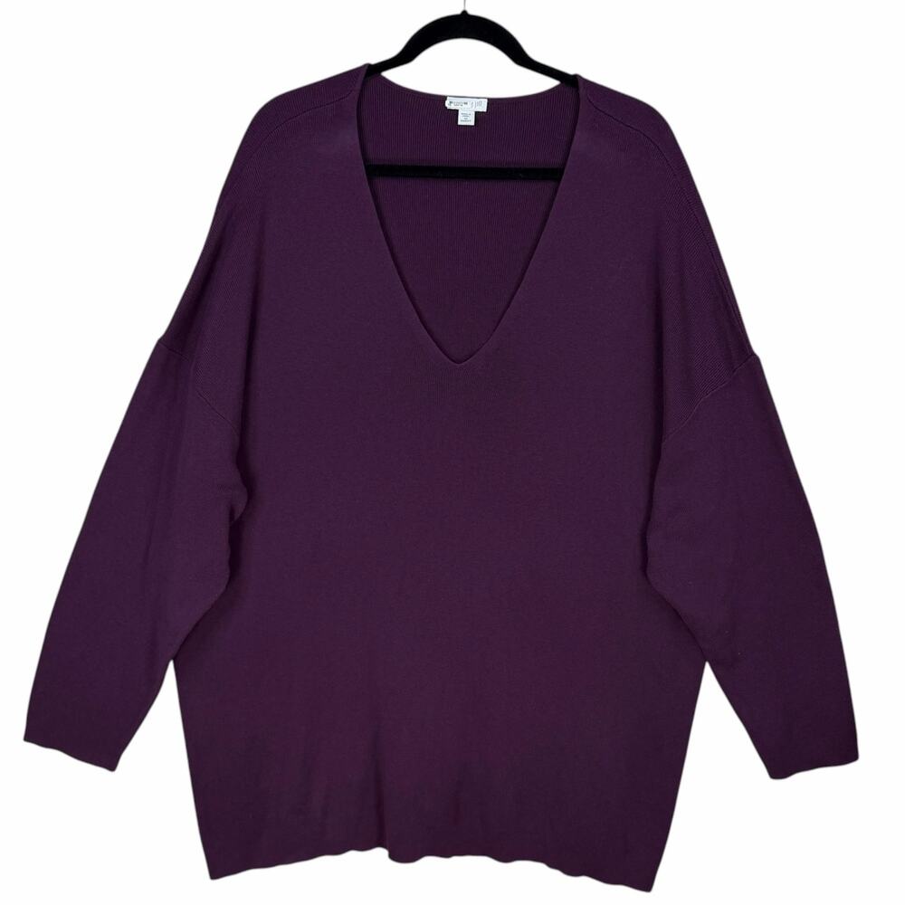 J.Jill Tunic Sweater Womens 4X Plum Purple Ribbed Vneck Cotton Blend Jewel Tone